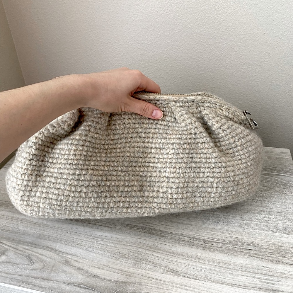 Grey Woolen Knitted Clutch Bag